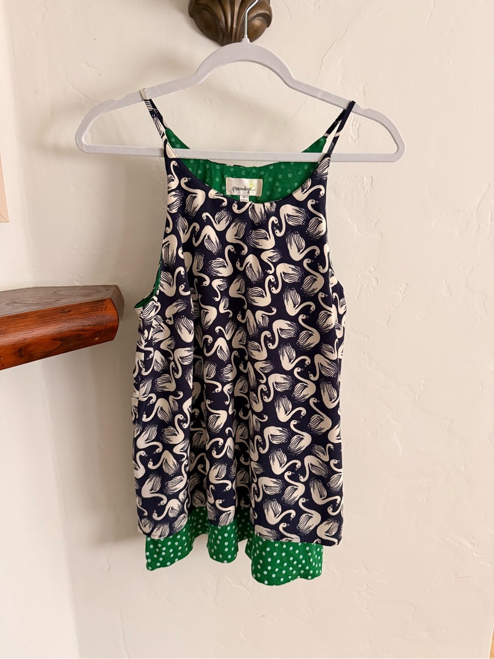 Anthropologie Porridge Layered Swing Swan Print Tank Top Polka Dot $98